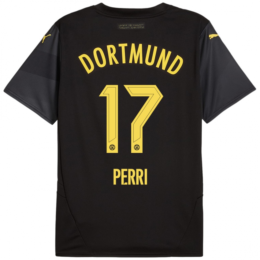 Kinder Luca Perri #17 Schwarz Gelb Auswärtstrikot Trikot 2024/25 T-Shirt Österreich