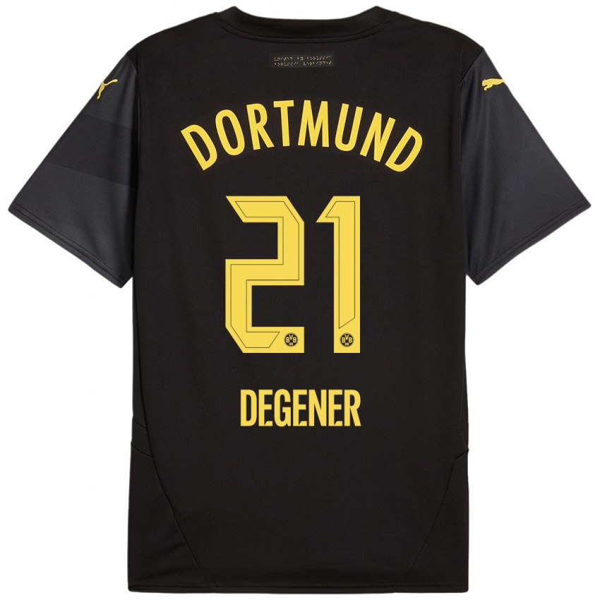 Kinder Tim Degener #21 Schwarz Gelb Auswärtstrikot Trikot 2024/25 T-Shirt Österreich