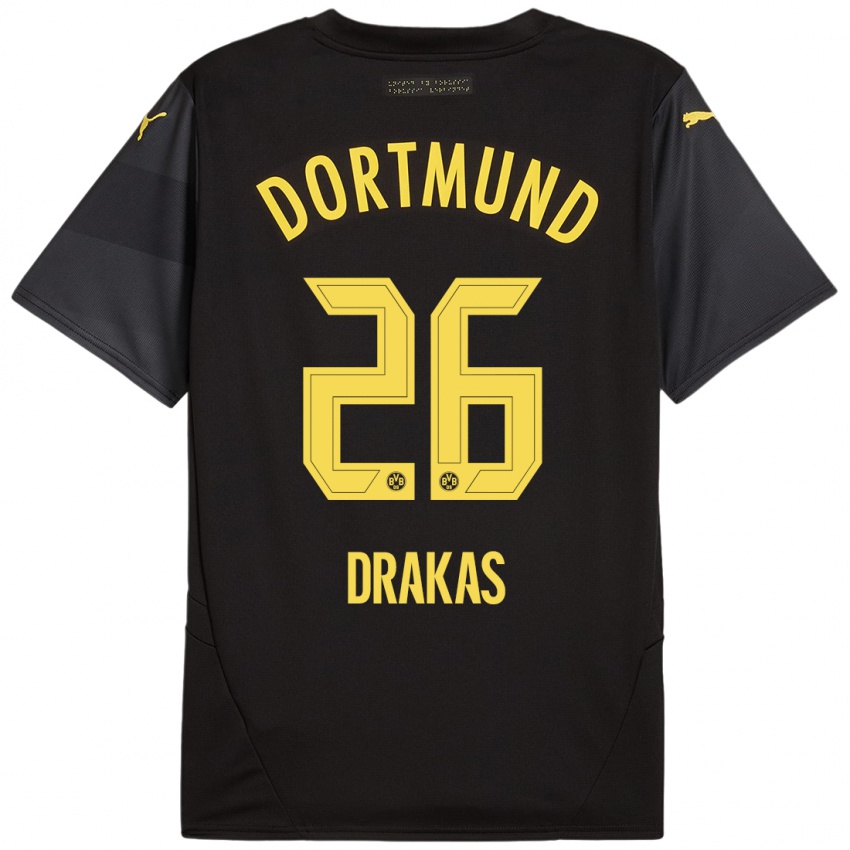 Kinder Babis Drakas #26 Schwarz Gelb Auswärtstrikot Trikot 2024/25 T-Shirt Österreich