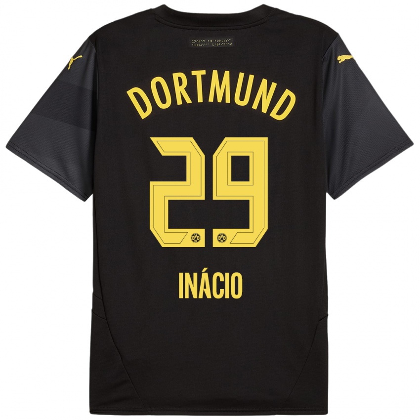 Kinder Samuele Inácio #29 Schwarz Gelb Auswärtstrikot Trikot 2024/25 T-Shirt Österreich