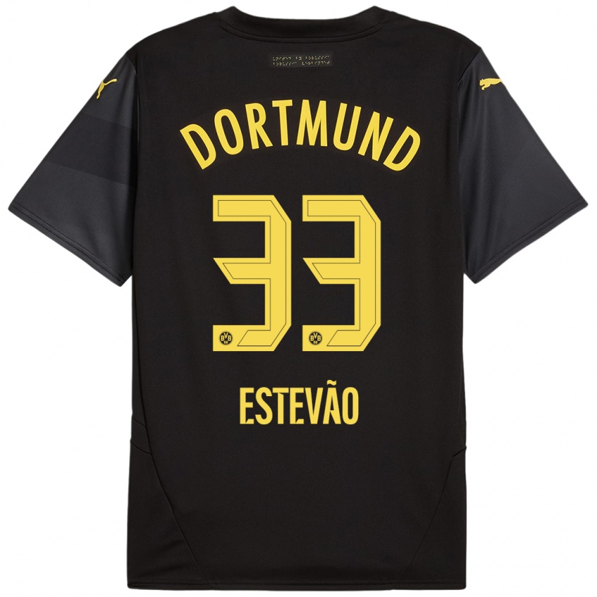 Kinder Tiago Estevão #33 Schwarz Gelb Auswärtstrikot Trikot 2024/25 T-Shirt Österreich