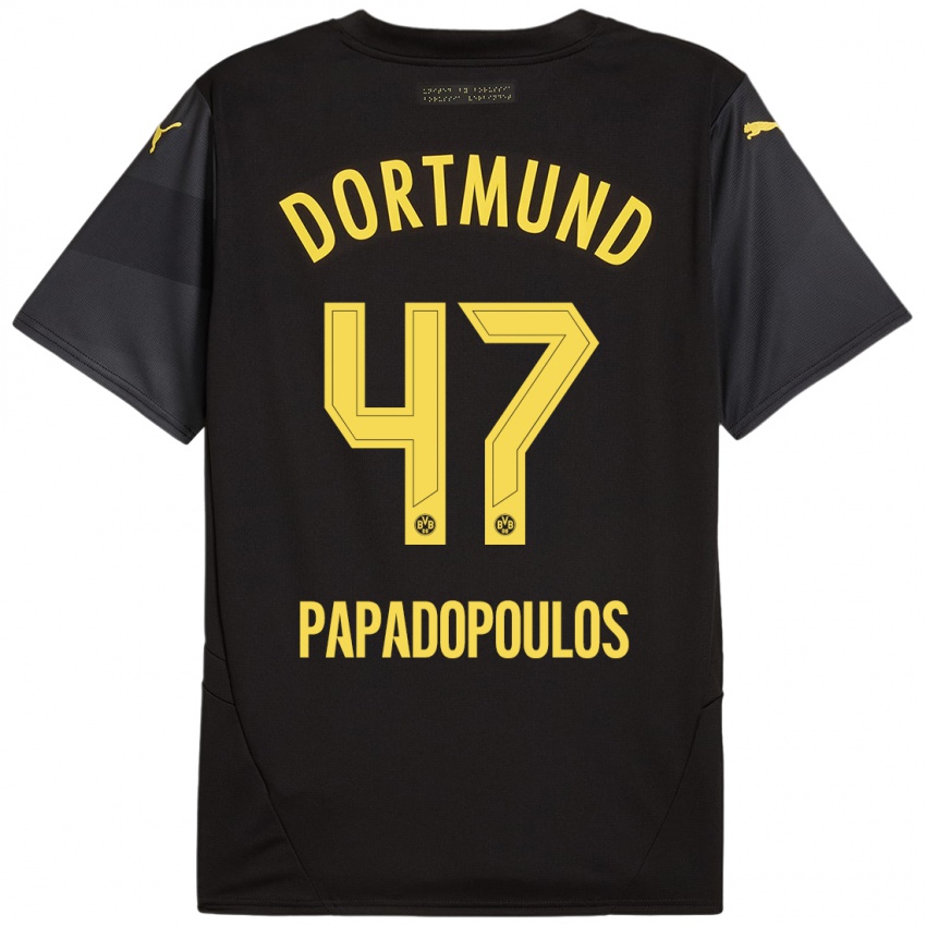 Kinder Antonios Papadopoulos #47 Schwarz Gelb Auswärtstrikot Trikot 2024/25 T-Shirt Österreich