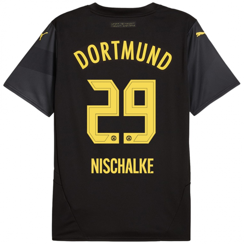 Kinder Jermain Nischalke #29 Schwarz Gelb Auswärtstrikot Trikot 2024/25 T-Shirt Österreich