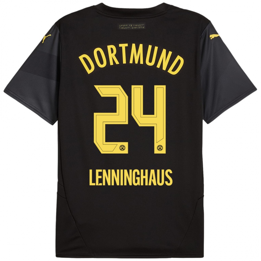 Kinder Mika Lenninghaus #24 Schwarz Gelb Auswärtstrikot Trikot 2024/25 T-Shirt Österreich