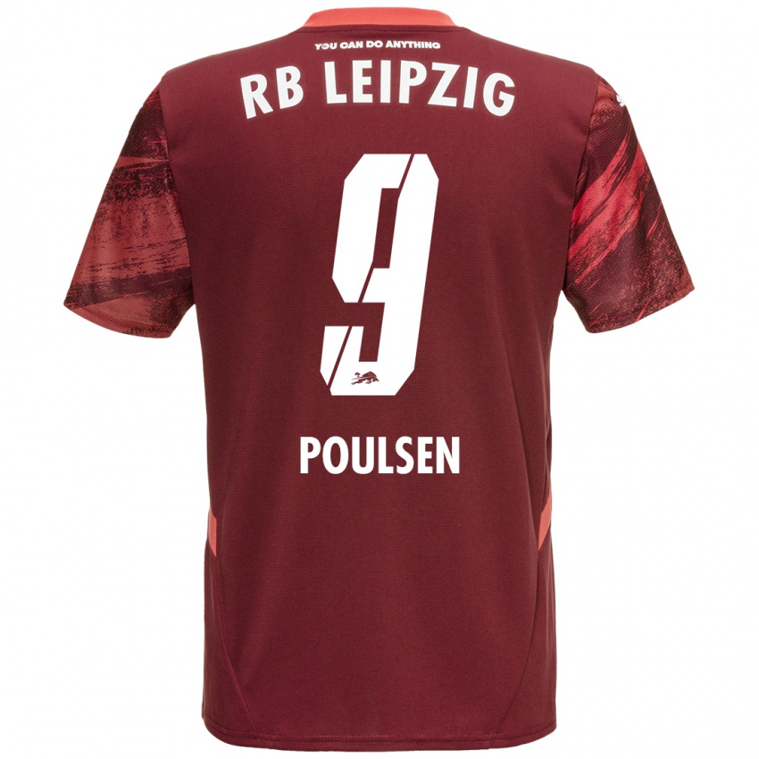 Kinder Yussuf Poulsen #9 Burgunderrot Auswärtstrikot Trikot 2024/25 T-Shirt Österreich