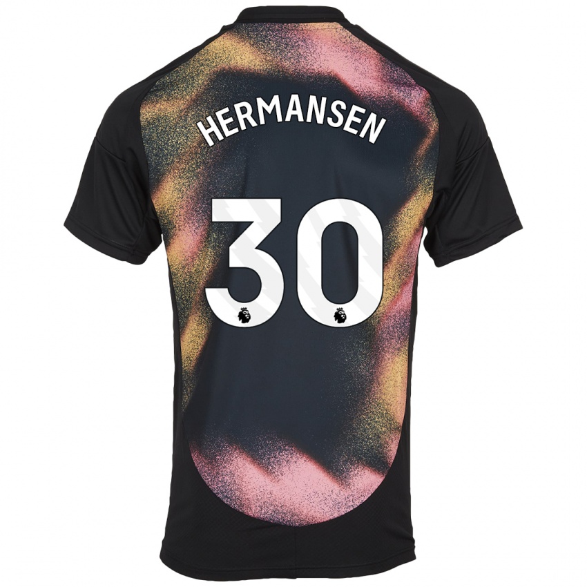 Kinder Mads Hermansen #30 Schwarz Weiß Auswärtstrikot Trikot 2024/25 T-Shirt Österreich