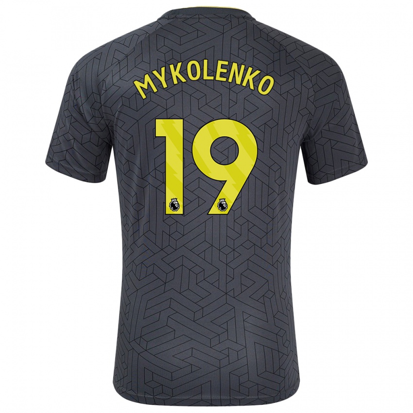 Kinder Vitaliy Mykolenko #19 Schwarz Gelb Auswärtstrikot Trikot 2024/25 T-Shirt Österreich