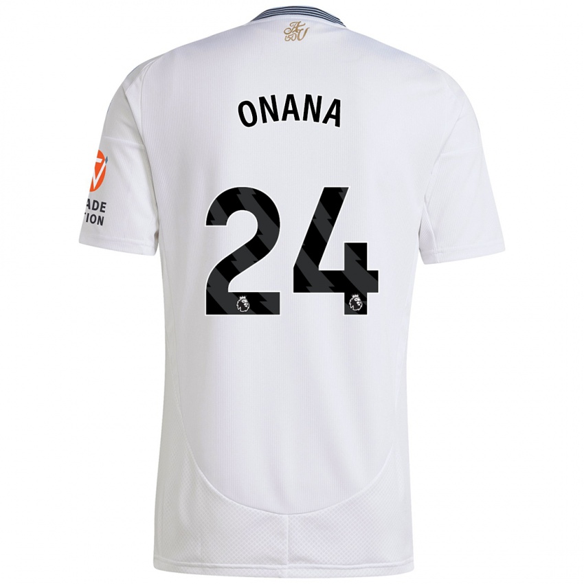 Kinder Amadou Onana #24 Weiß Auswärtstrikot Trikot 2024/25 T-Shirt Österreich