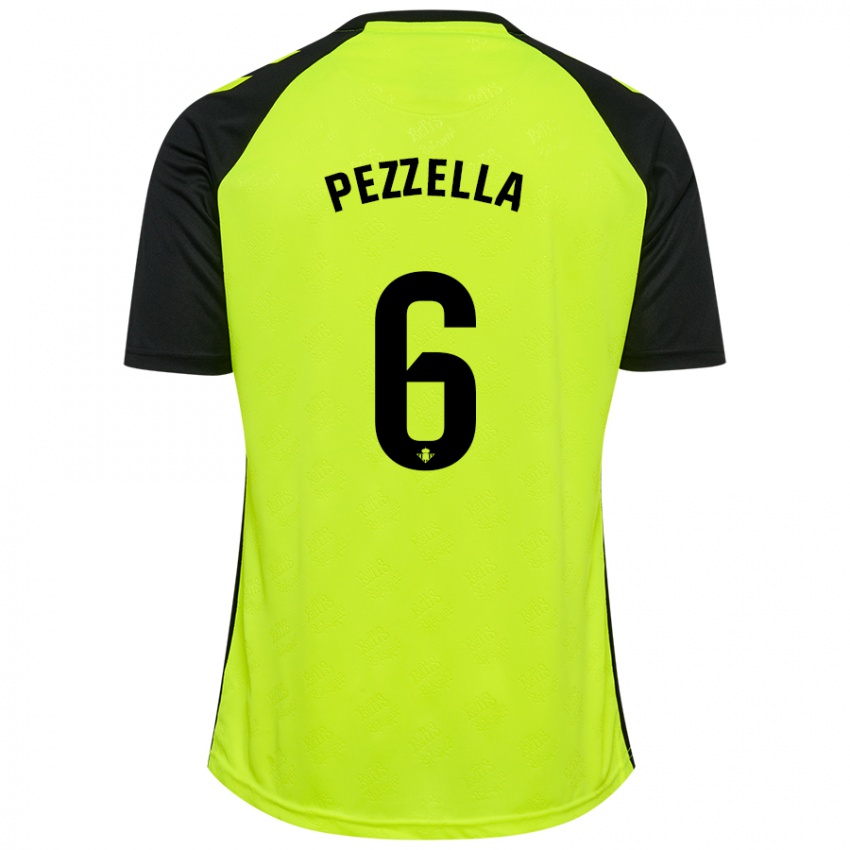 Kinder Germán Pezzella #6 Fluoreszierendes Gelb Schwarz Auswärtstrikot Trikot 2024/25 T-Shirt Österreich