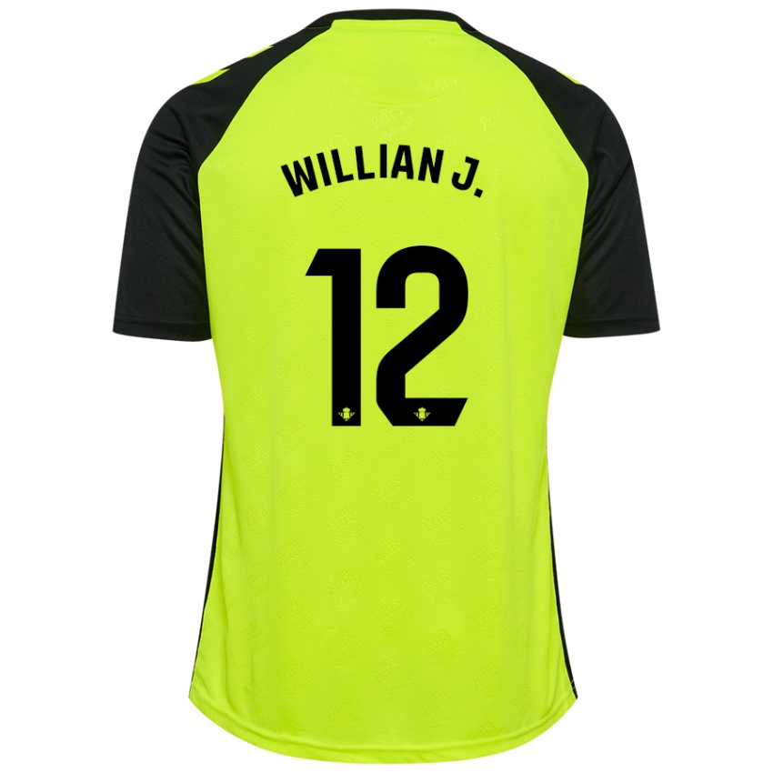 Kinder Willian José #12 Fluoreszierendes Gelb Schwarz Auswärtstrikot Trikot 2024/25 T-Shirt Österreich