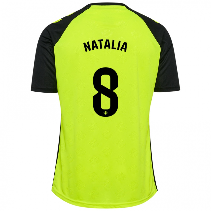 Kinder Natalia Montilla Martinez #8 Fluoreszierendes Gelb Schwarz Auswärtstrikot Trikot 2024/25 T-Shirt Österreich