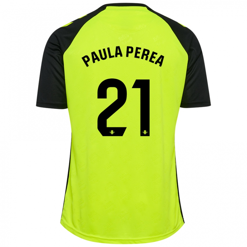 Kinder Paula Perea Ramírez #21 Fluoreszierendes Gelb Schwarz Auswärtstrikot Trikot 2024/25 T-Shirt Österreich