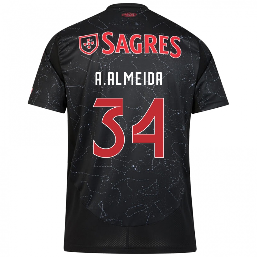 Kinder Andre Almeida #34 Schwarz Rot Auswärtstrikot Trikot 2024/25 T-Shirt Österreich