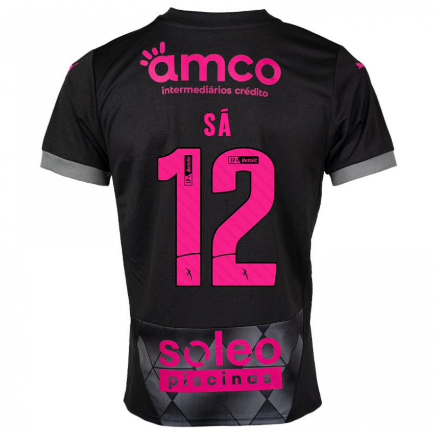 Kinder Tiago Sá #12 Schwarz Rosa Auswärtstrikot Trikot 2024/25 T-Shirt Österreich