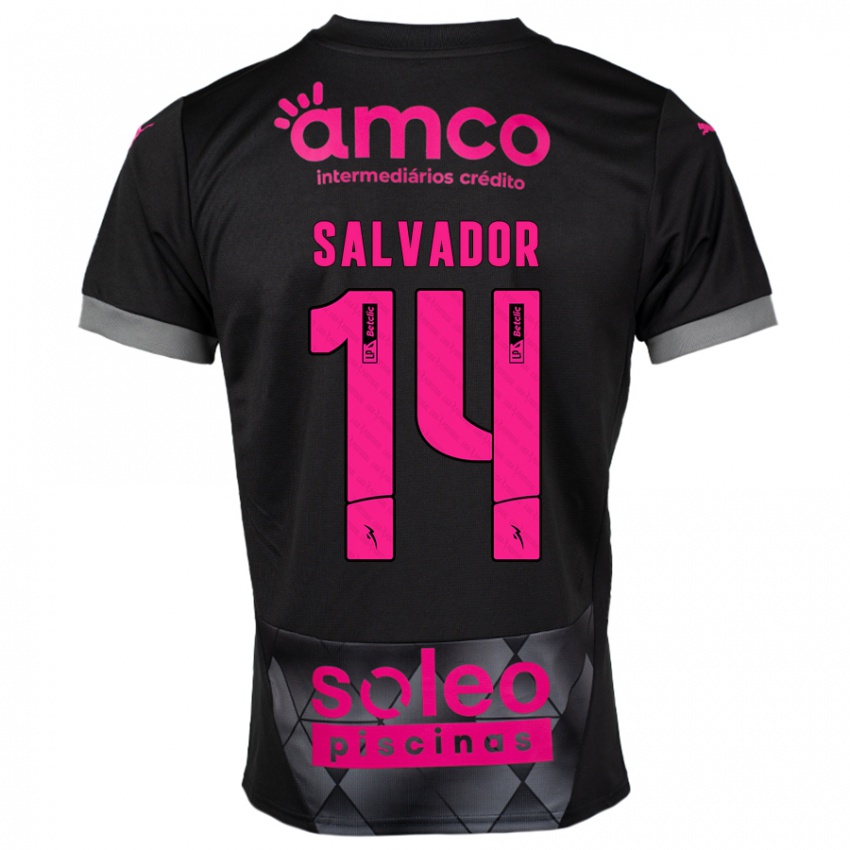 Kinder João Salvador #14 Schwarz Rosa Auswärtstrikot Trikot 2024/25 T-Shirt Österreich