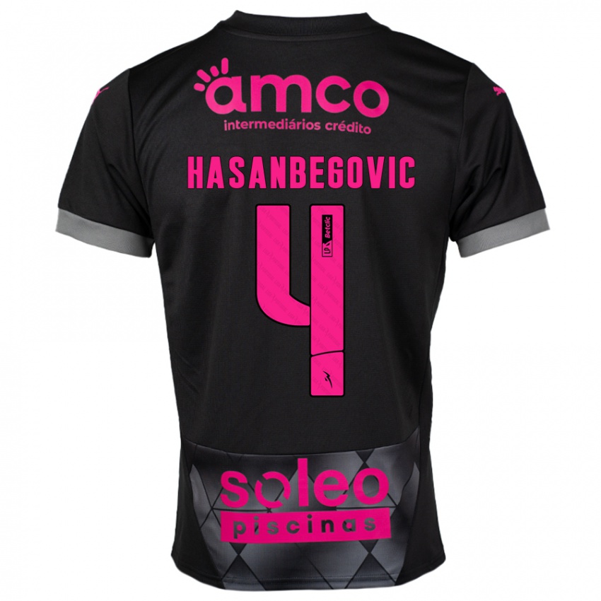 Kinder Melisa Hasanbegović #4 Schwarz Rosa Auswärtstrikot Trikot 2024/25 T-Shirt Österreich