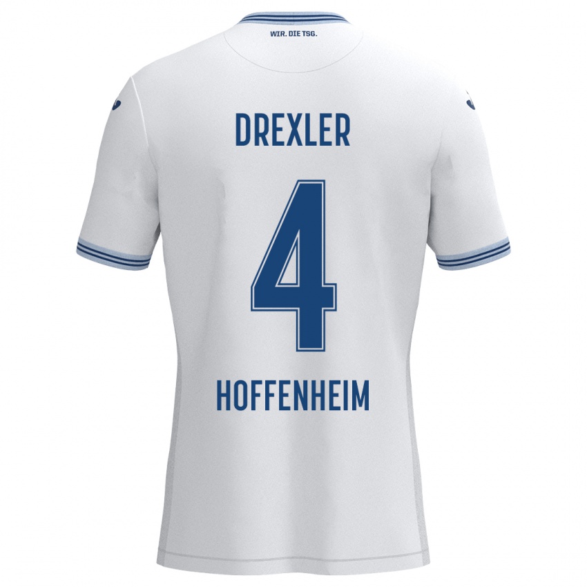 Kinder Tim Drexler #4 Weiß Blau Auswärtstrikot Trikot 2024/25 T-Shirt Österreich