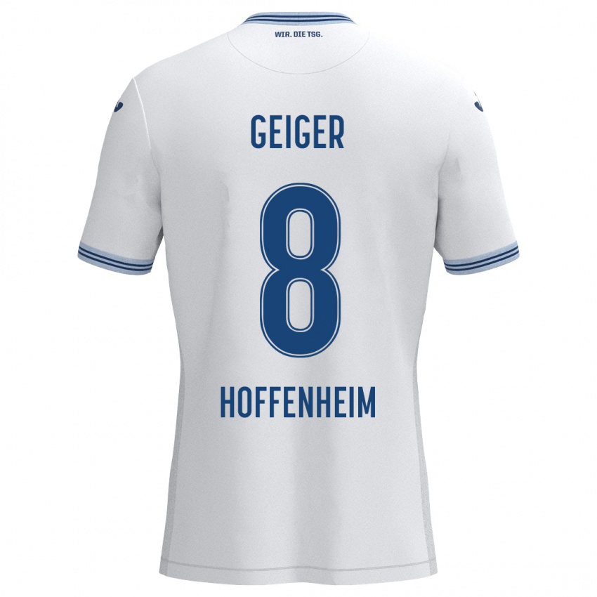 Kinder Dennis Geiger #8 Weiß Blau Auswärtstrikot Trikot 2024/25 T-Shirt Österreich