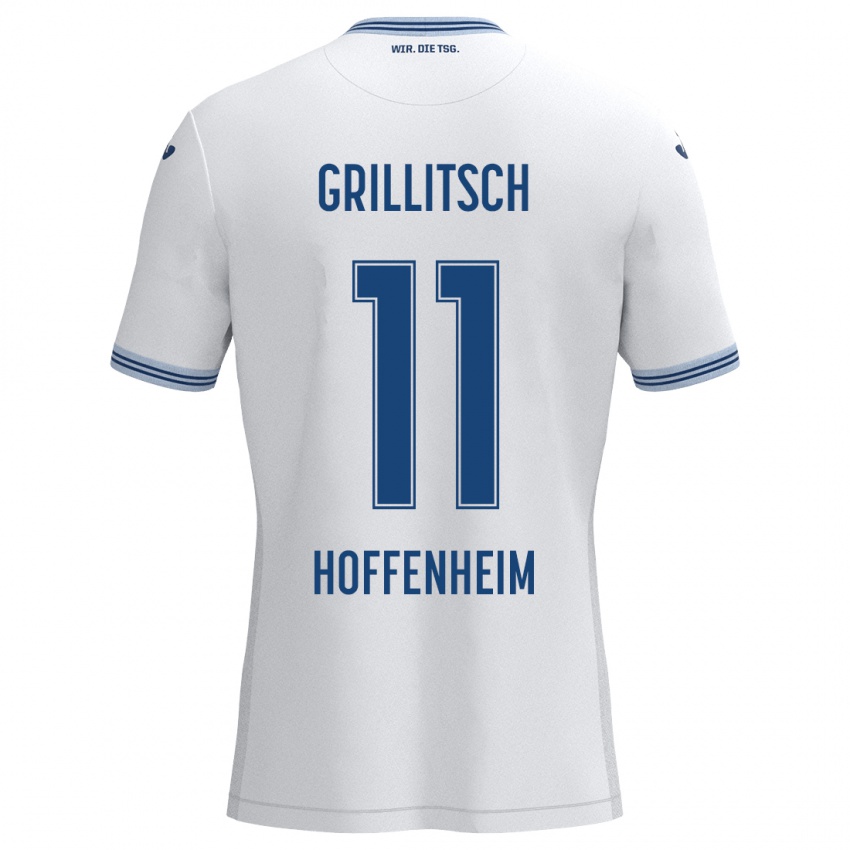 Kinder Florian Grillitsch #11 Weiß Blau Auswärtstrikot Trikot 2024/25 T-Shirt Österreich