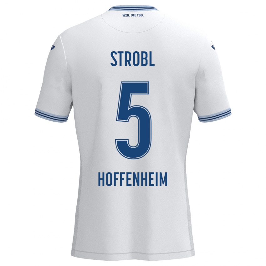 Kinder Lars Strobl #5 Weiß Blau Auswärtstrikot Trikot 2024/25 T-Shirt Österreich