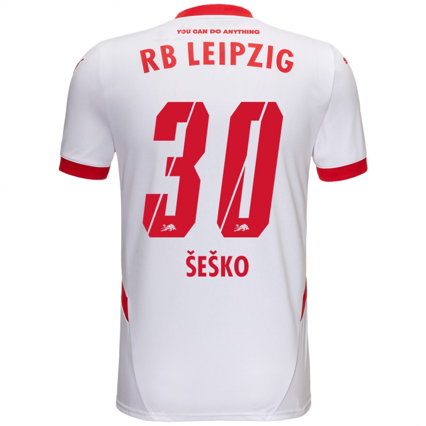 Herren Benjamin Sesko #30 Weiß Rot Heimtrikot Trikot 2024/25 T-Shirt Österreich