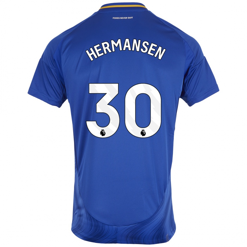 Herren Mads Hermansen #30 Blau Weiß Heimtrikot Trikot 2024/25 T-Shirt Österreich