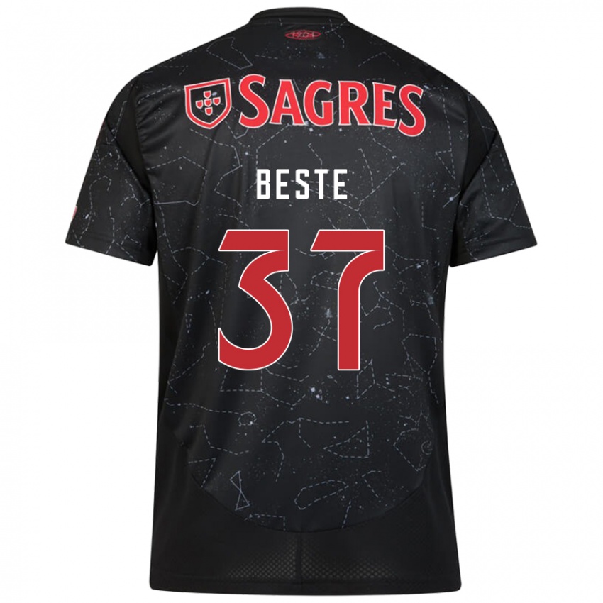 Herren Jan-Niklas Beste #37 Schwarz Rot Auswärtstrikot Trikot 2024/25 T-Shirt Österreich