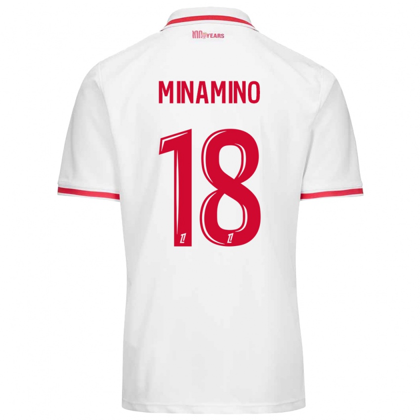 Kinder Takumi Minamino #18 Weiß Rot Heimtrikot Trikot 2024/25 T-Shirt Österreich