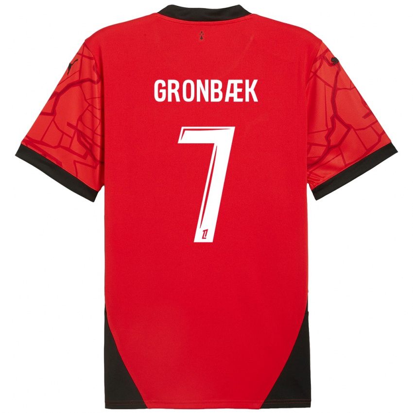 Kinder Albert Grønbaek #7 Rot Schwarz Heimtrikot Trikot 2024/25 T-Shirt Österreich