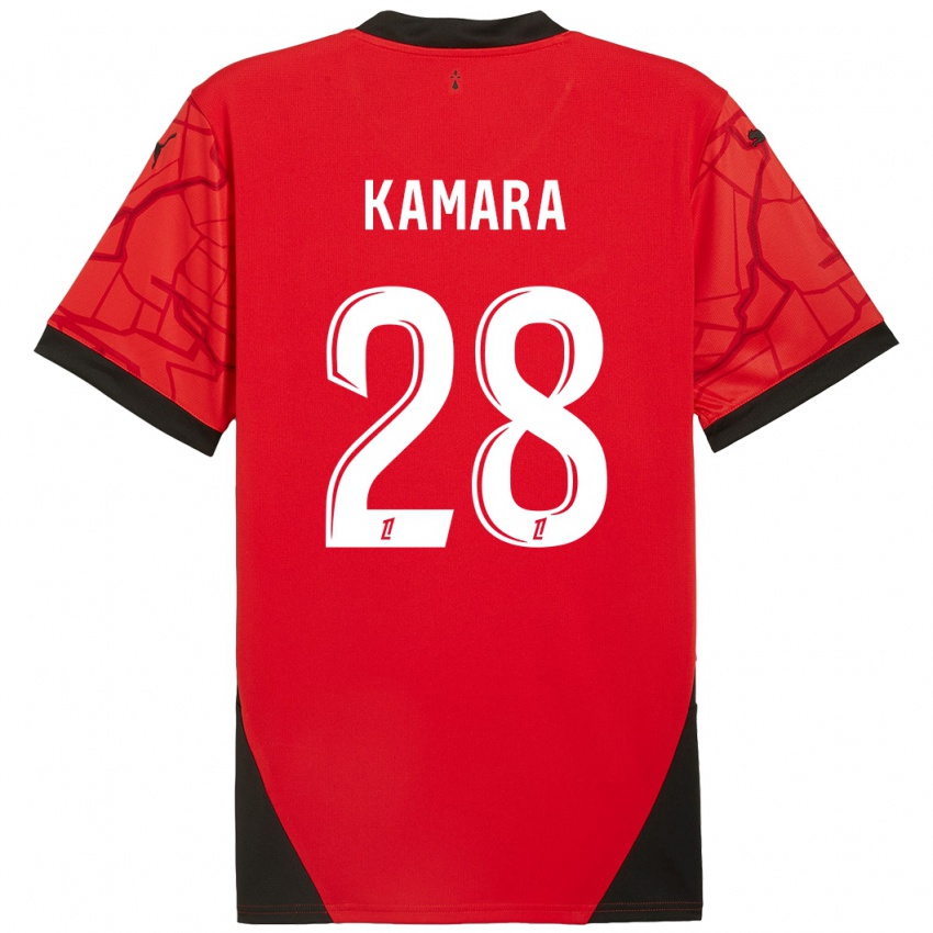 Kinder Glen Kamara #28 Rot Schwarz Heimtrikot Trikot 2024/25 T-Shirt Österreich