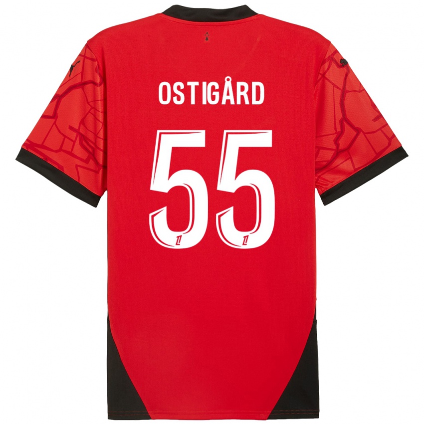 Kinder Leo Ostigard #55 Rot Schwarz Heimtrikot Trikot 2024/25 T-Shirt Österreich