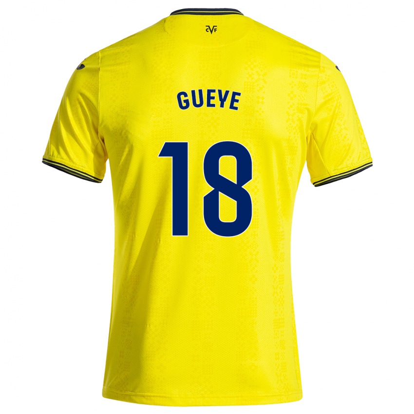 Kinder Pape Gueye #18 Gelb Schwarz Heimtrikot Trikot 2024/25 T-Shirt Österreich