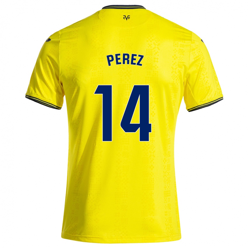 Kinder Nerea Pérez #14 Gelb Schwarz Heimtrikot Trikot 2024/25 T-Shirt Österreich