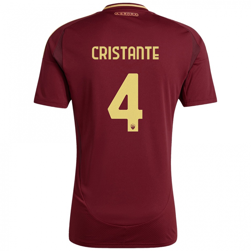 Kinder Bryan Cristante #4 Rot Braun Gold Heimtrikot Trikot 2024/25 T-Shirt Österreich