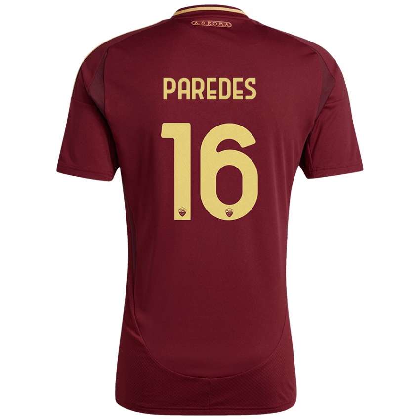 Kinder Leandro Paredes #16 Rot Braun Gold Heimtrikot Trikot 2024/25 T-Shirt Österreich