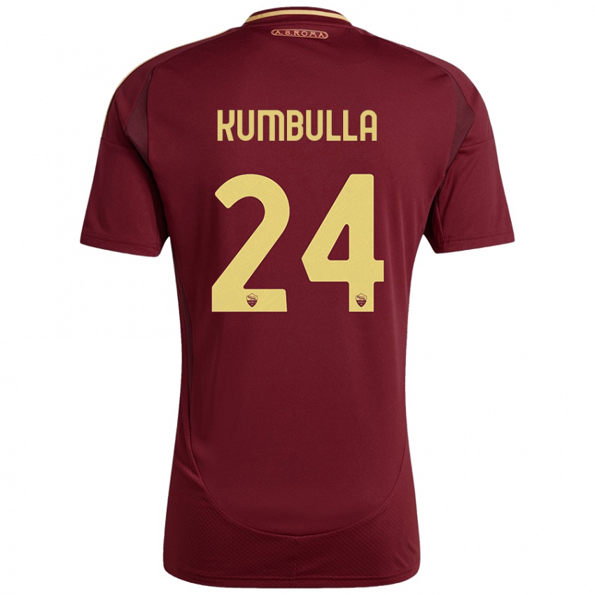 Kinder Marash Kumbulla #24 Rot Braun Gold Heimtrikot Trikot 2024/25 T-Shirt Österreich