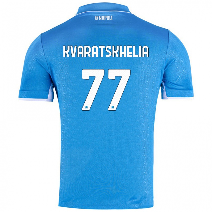 Kinder Khvicha Kvaratskhelia #77 Himmelblau Heimtrikot Trikot 2024/25 T-Shirt Österreich