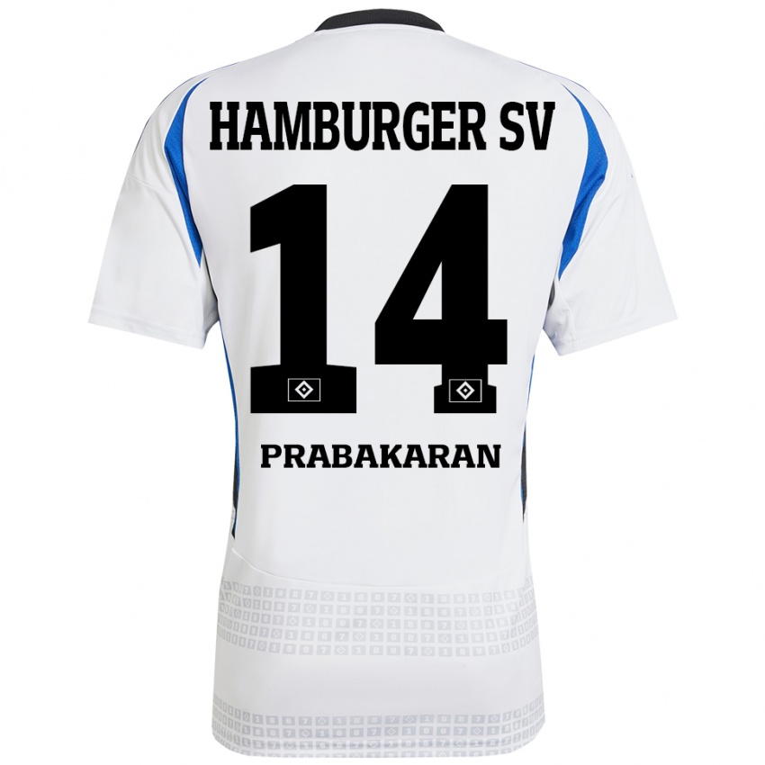 Kinder Nilavan Prabakaran #14 Weiß Blau Heimtrikot Trikot 2024/25 T-Shirt Österreich