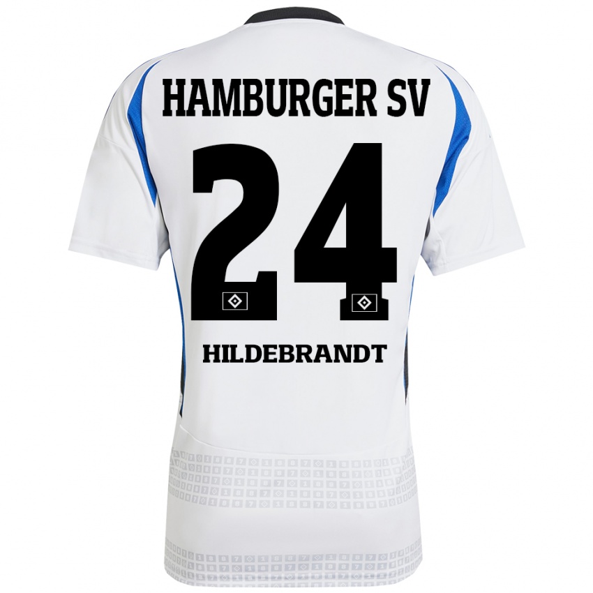 Kinder Tjark Hildebrandt #24 Weiß Blau Heimtrikot Trikot 2024/25 T-Shirt Österreich