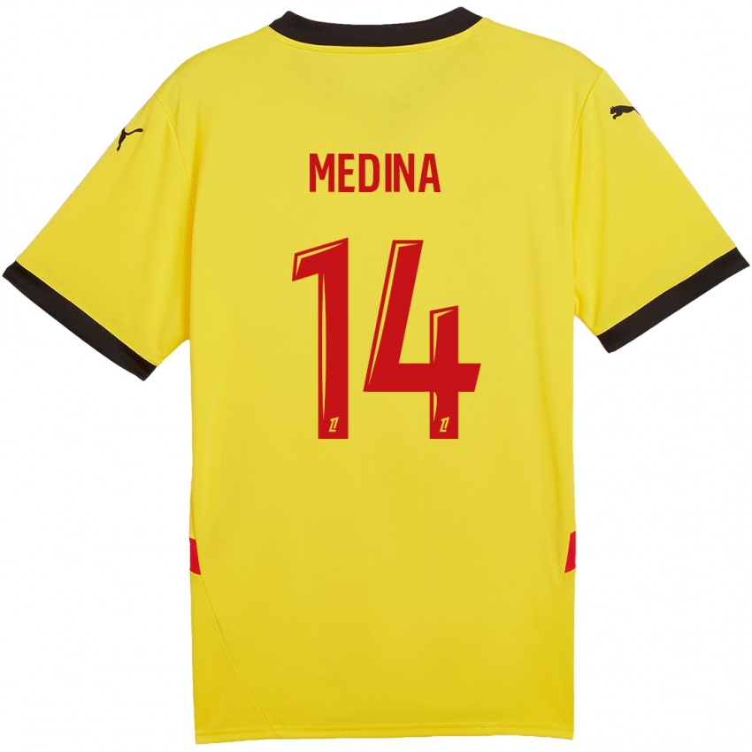 Kinder Facundo Medina #14 Gelb Rot Heimtrikot Trikot 2024/25 T-Shirt Österreich