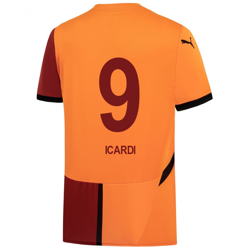 Kinder Mauro Icardi #9 Gelb Rot Heimtrikot Trikot 2024/25 T-Shirt Österreich