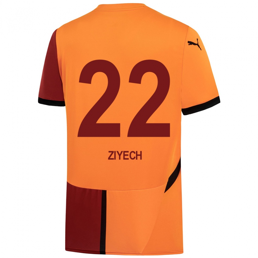 Kinder Hakim Ziyech #22 Gelb Rot Heimtrikot Trikot 2024/25 T-Shirt Österreich