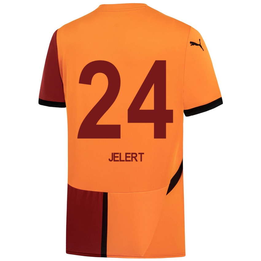 Kinder Elias Jelert #24 Gelb Rot Heimtrikot Trikot 2024/25 T-Shirt Österreich