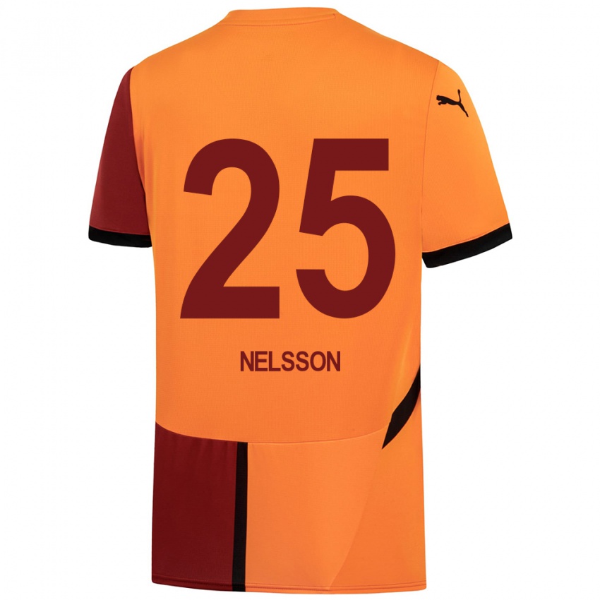 Kinder Victor Nelsson #25 Gelb Rot Heimtrikot Trikot 2024/25 T-Shirt Österreich