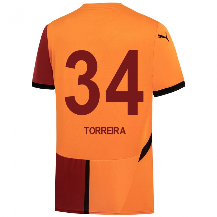 Kinder Lucas Torreira #34 Gelb Rot Heimtrikot Trikot 2024/25 T-Shirt Österreich