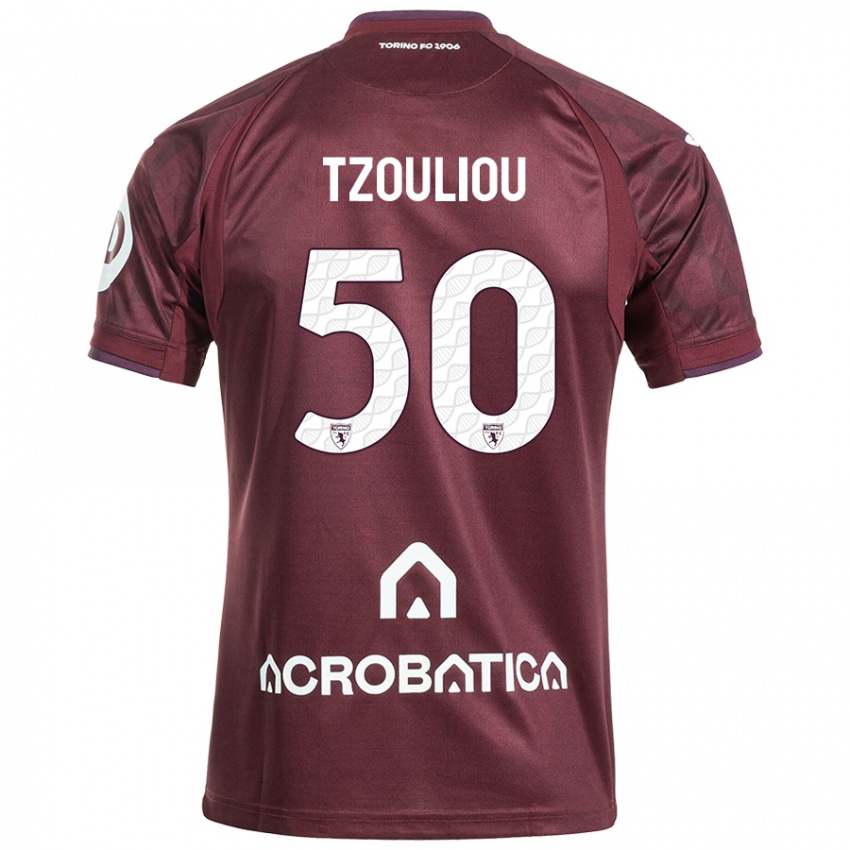 Kinder Dimitrianos Tzouliou #50 Kastanienbraun Weiß Heimtrikot Trikot 2024/25 T-Shirt Österreich