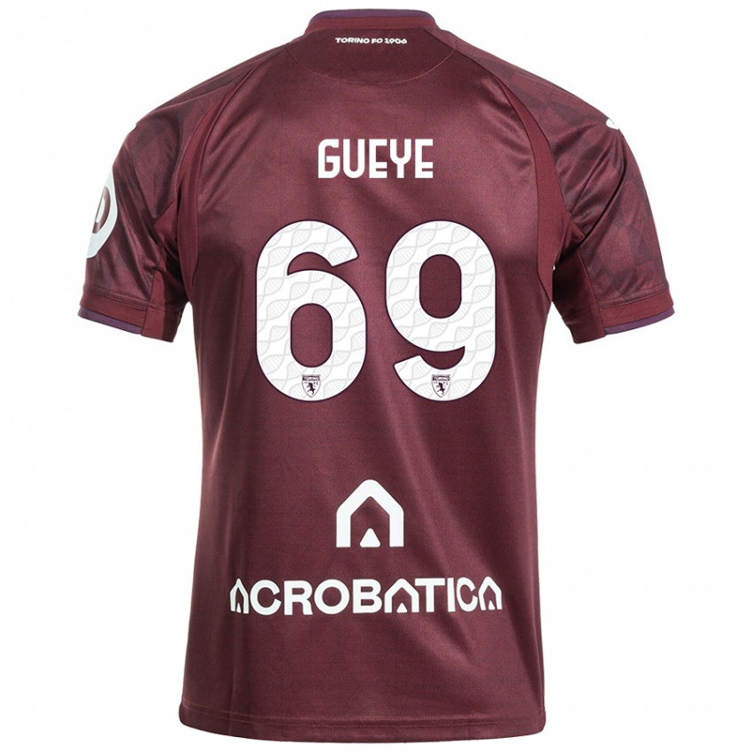 Kinder Ousmane Gueye #69 Kastanienbraun Weiß Heimtrikot Trikot 2024/25 T-Shirt Österreich