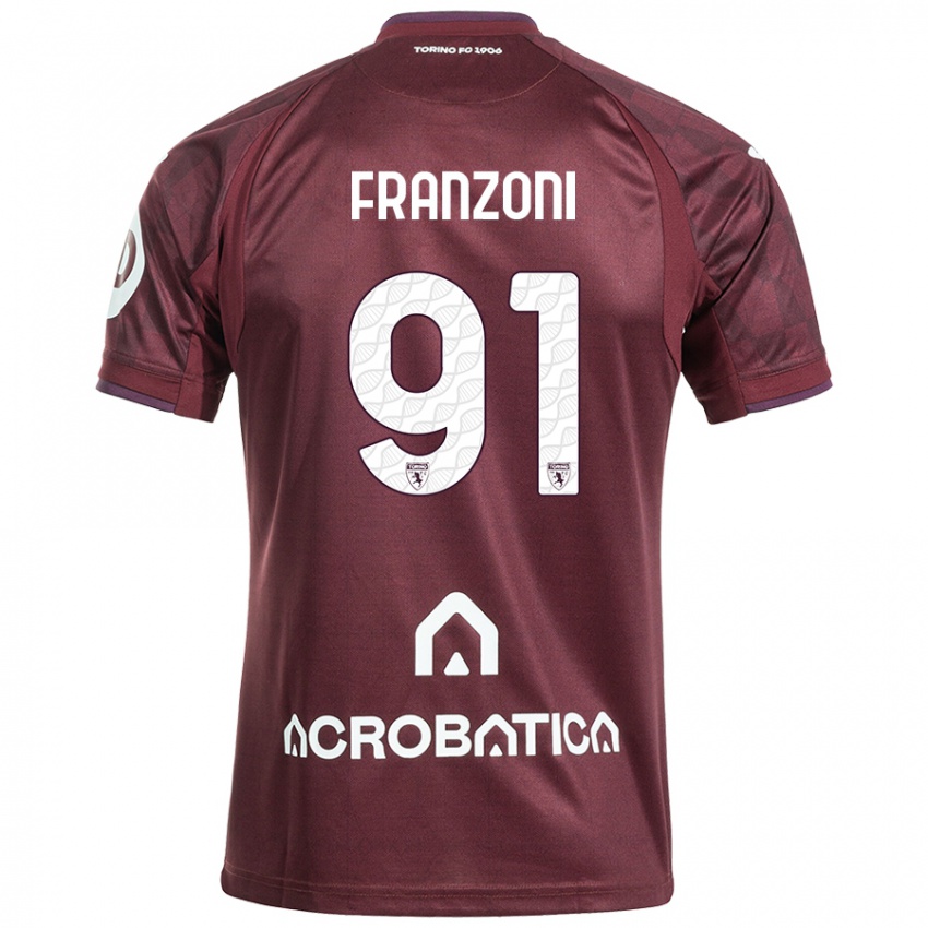 Kinder Nicolò Franzoni #91 Kastanienbraun Weiß Heimtrikot Trikot 2024/25 T-Shirt Österreich