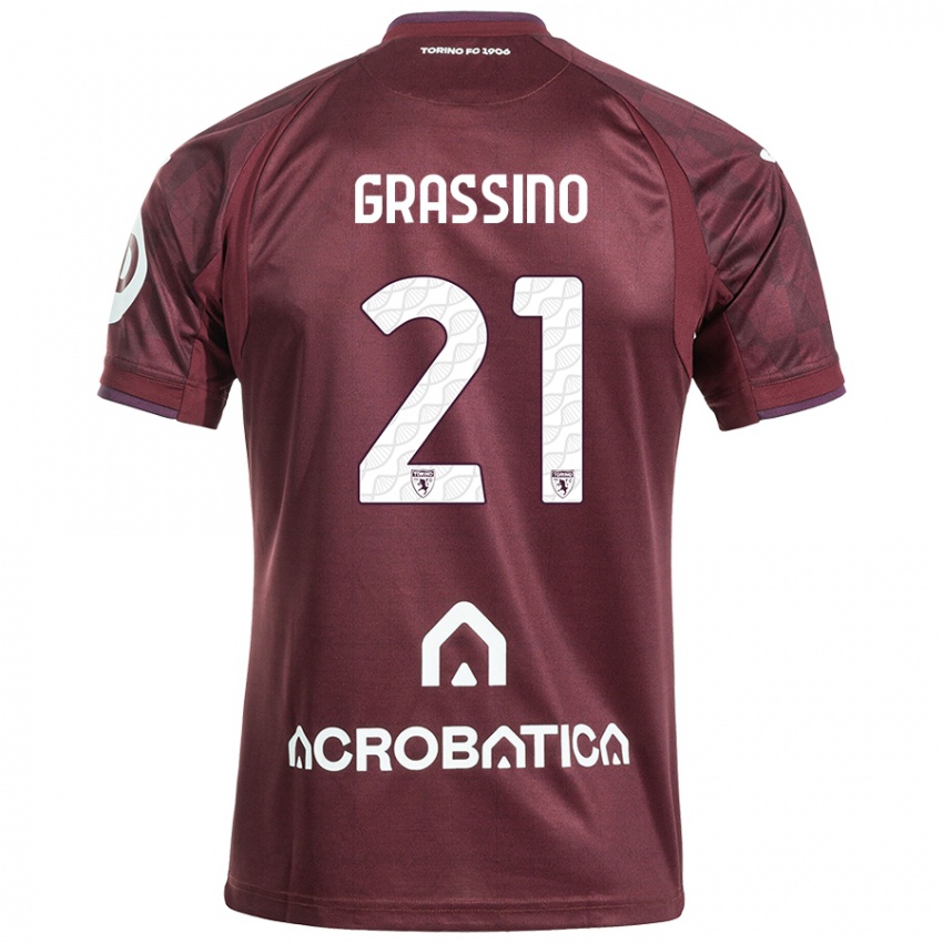 Kinder Giulia Grassino #21 Kastanienbraun Weiß Heimtrikot Trikot 2024/25 T-Shirt Österreich