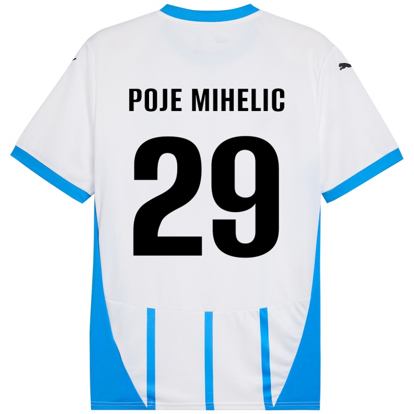 Kinder Naja Poje Mihelič #29 Weiß Blau Auswärtstrikot Trikot 2024/25 T-Shirt Österreich